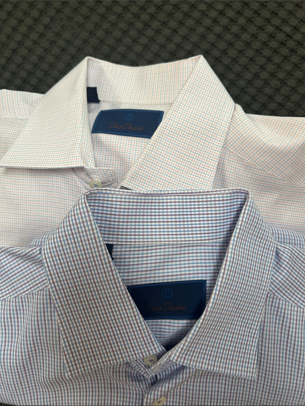 David Donahue Men’s Micro-Check Dress Shirt - Lot of 2 - Blue, White